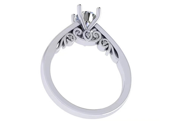 클로 조정 18k 화이트 골드 결혼 반지, GIA 5.35mm 둥근 화려한 커트 다이아몬드 반지