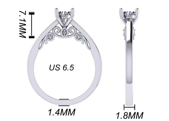클로 조정 18k 화이트 골드 결혼 반지, GIA 5.35mm 둥근 화려한 커트 다이아몬드 반지