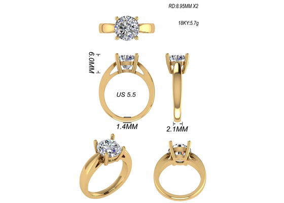 손 조정 14K 순금 보석, 둥근 커트 2.7ct 자연적인 솔리테어 다이아몬드 반지