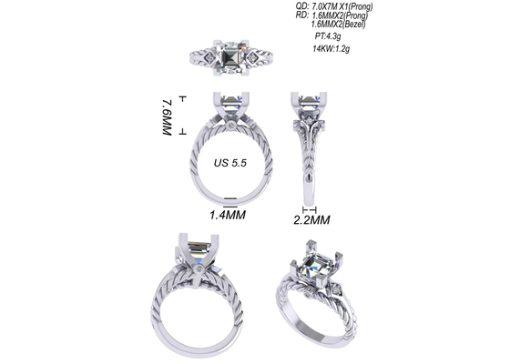Moissanite 다이아몬드 보석 약속 반지 14K 골드 프린세스 컷