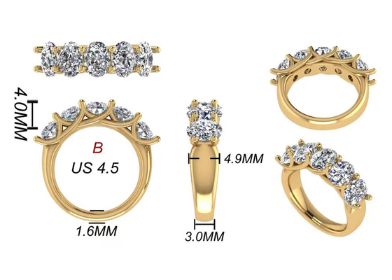 타원형 브릴리언트 컷 18k 옐로우 골드 약혼 반지 6.43x 4.7x3.03mm ODM