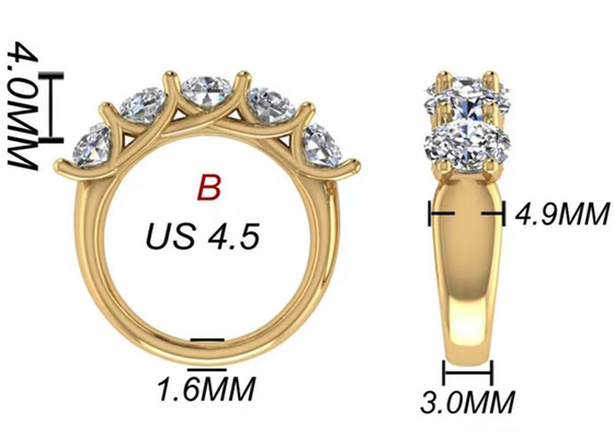 타원형 브릴리언트 컷 18k 옐로우 골드 약혼 반지 6.43x 4.7x3.03mm ODM