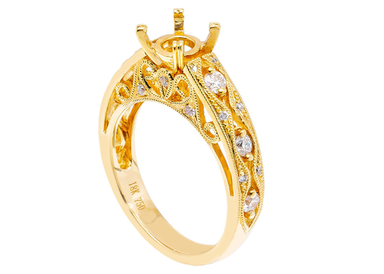 6pcs 0.07ct 다이아몬드 세미 마운트 쥬얼리 링 18K 옐로우 골드 소재