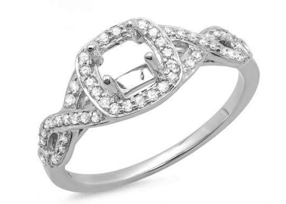 0.38ct 1.3mm 14k 화이트 골드 세미 마운트 링 쿠션 컷 생일