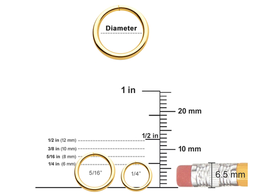 코 립 귀 용 14k 골드 피어싱 링 1/4inches 5/16inches 3/18inches