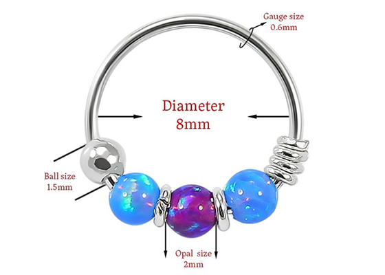 꿰뚫는 Dia 8mm 후프 코, 3개의 조각 단백석을 가진 화이트 골드 코 링 ODM