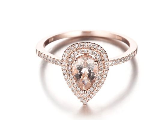 배 컷 더블 Halo Morganite 약혼 반지 6×9MM 0.79ct 무게 ODM