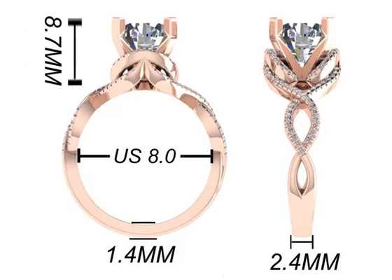 결혼 선물을 위한 ODM 18K 로즈 골드 반지 9mm 브릴리언트 라운드 컷