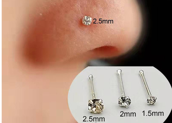 두께 0.6mm 18K 골드 코 피어싱, 1.25-3.0mm 다이아몬드