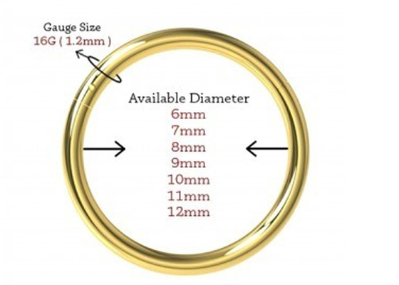 힌지 세그먼트 18K 골드 노즈 피어싱 클래식 6-12mm 치수