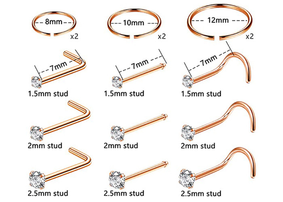 ODM 18k 로즈 골드 코걸이, 1.5-2.5mm 자연적인 다이아몬드를 가진 코 피어싱 핀