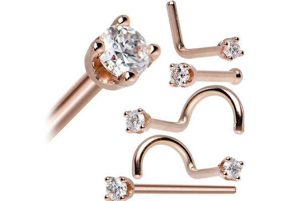 ODM 18k 로즈 골드 코걸이, 1.5-2.5mm 자연적인 다이아몬드를 가진 코 피어싱 핀
