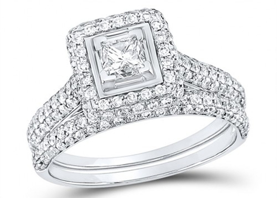 14K 옐로우 골드 스퀘어 컷 프라미스 링 0.8ct 쓰리 스톤