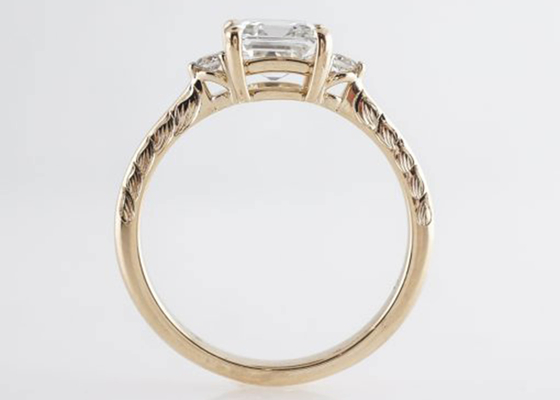 14K 로즈 골드 Asscher 컷 다이아몬드 약혼 반지 1.29ct 클래식 스타일
