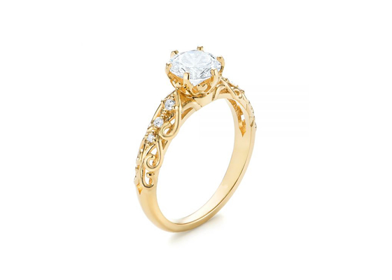 14K 옐로우 골드 진짜 다이아몬드 보석 반지 포도 수확 작풍 6.5mm 크기 OEM