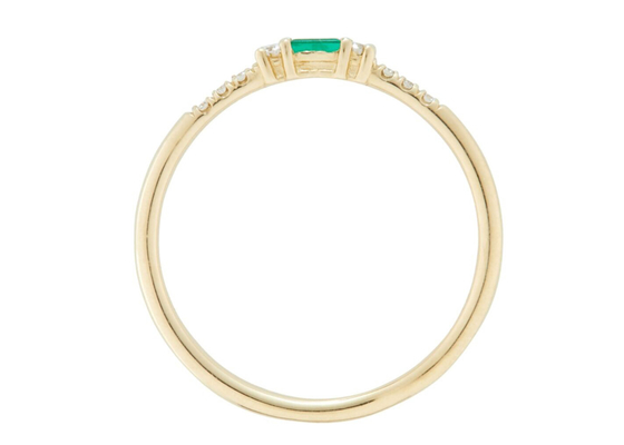 4×6mm 바게트 컷 에메랄드 반지, 14k 옐로우 골드 에메랄드 반지 유행 작풍