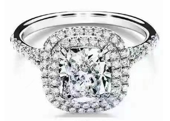 OEM 쿠션 컷 헤일로 결혼 반지 세트 66pcs 1.2ct 다이아몬드