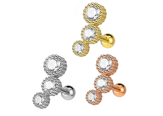 연골 Tragus Dia 3×3mm ODM을 위한 메마른 금 몸 관통하는 보석 귀걸이