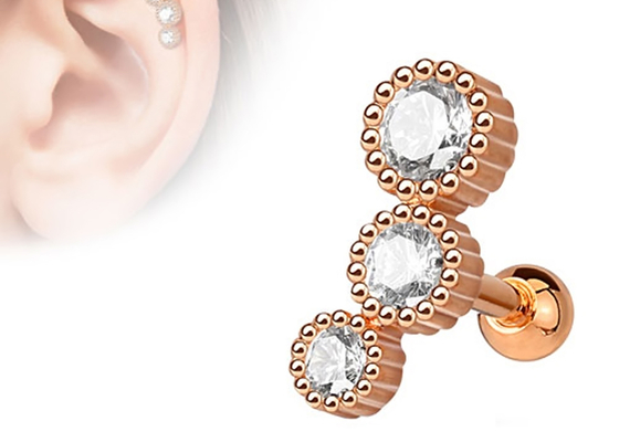 연골 Tragus Dia 3×3mm ODM을 위한 메마른 금 몸 관통하는 보석 귀걸이