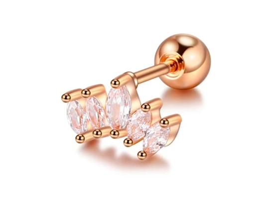Mq 다이아몬드를 가진 16g 크라운 모양 금 몸 꿰뚫는 보석 귀걸이 6mm 길이