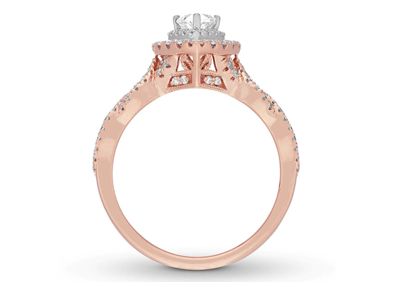 7ct 8ct 18K 로즈 골드 반지, 약혼 및 결혼 반지 세트 7.0mm 배 커트
