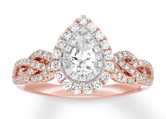 7ct 8ct 18K 로즈 골드 반지, 약혼 및 결혼 반지 세트 7.0mm 배 커트