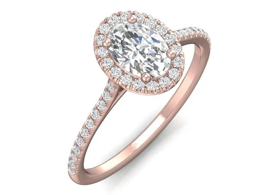 타원형 모양 18K 로즈 골드 반지, 0.50Ct 다이아몬드 약혼 반지 6.37x4.46x2.79mm
