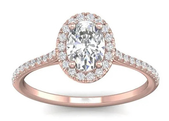 타원형 모양 18K 로즈 골드 반지, 0.50Ct 다이아몬드 약혼 반지 6.37x4.46x2.79mm