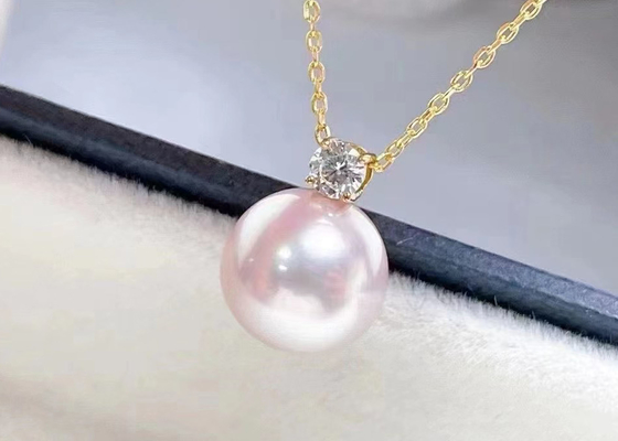 2ct 단 하나 민물 진주 목걸이, 0.03ct 다이아몬드 악센트 목걸이