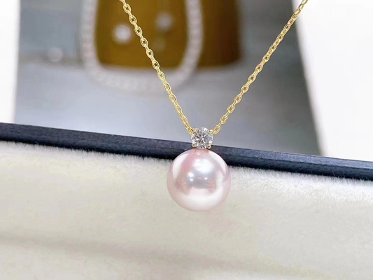 2ct 단 하나 민물 진주 목걸이, 0.03ct 다이아몬드 악센트 목걸이