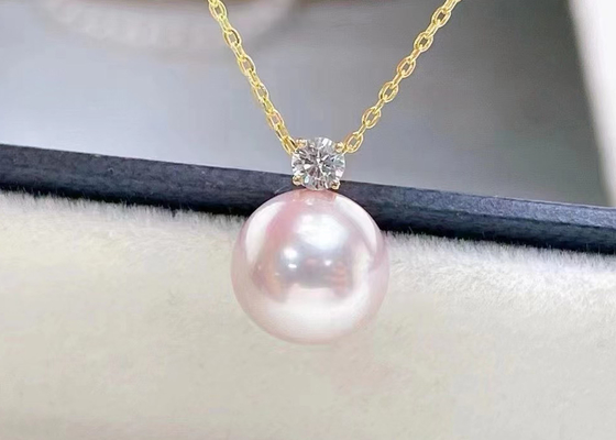 2ct 단 하나 민물 진주 목걸이, 0.03ct 다이아몬드 악센트 목걸이