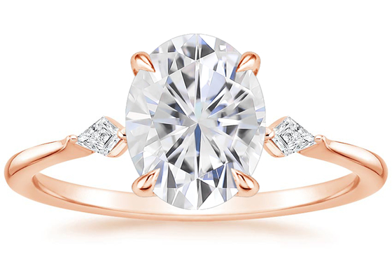 10K 로즈 골드 타원형 Moissanite 약혼 반지 Dia OV7×9mm 2.1ct