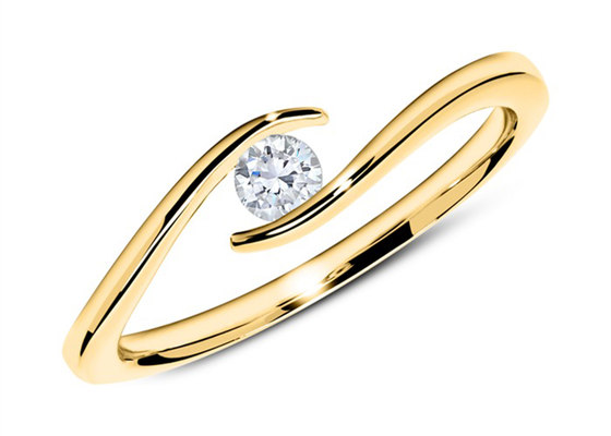솔리테어 14k 옐로우 골드 다이아몬드 반지 1.5mm 라운드 컷, 0.10ct 다이아몬드 포함