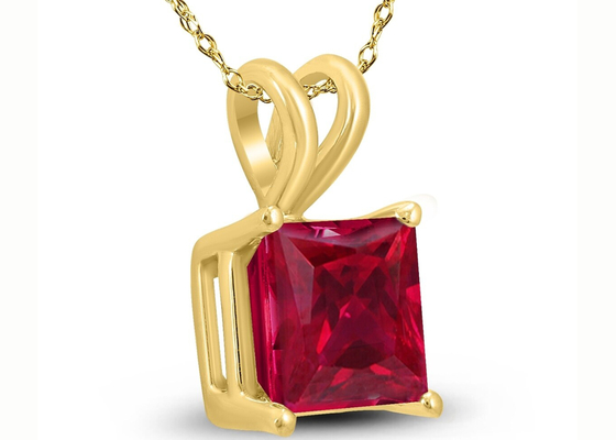 약혼을 위한 루비 펜던트 2ct를 가진 7×7MM 14K 금 목걸이