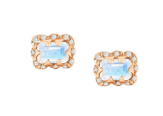 선물을 위한 뿌려진 다이아몬드를 가진 5×7MM 에메랄드 컷 다이아몬드 귀걸이