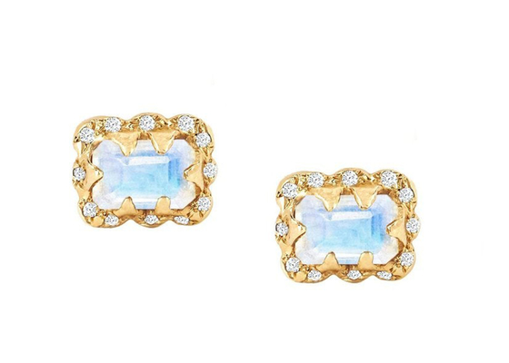 선물을 위한 뿌려진 다이아몬드를 가진 5×7MM 에메랄드 컷 다이아몬드 귀걸이