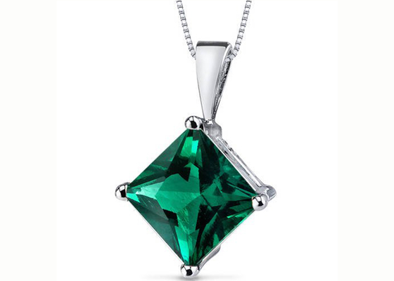 2.2ct 천연 에메랄드 펜던트 목걸이 프린세스 컷 7×7mm 사이즈