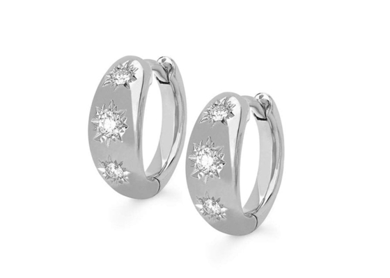 0.16ct 라운드 컷 다이아몬드가 있는 12mm 크기 골드 Huggie 후프 귀걸이