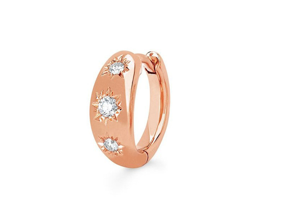 0.16ct 라운드 컷 다이아몬드가 있는 12mm 크기 골드 Huggie 후프 귀걸이