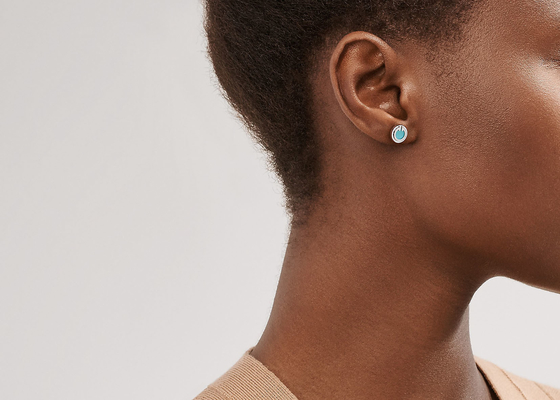 ODM 청록색 원형 귀걸이, Dia 9.65mm 18k 청록색 귀걸이 2.37g 무게