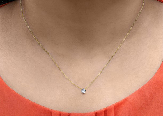4mm 0.23ct 다이아몬드 솔리테어 목걸이, 4개의 갈래 14k 옐로우 골드 목걸이