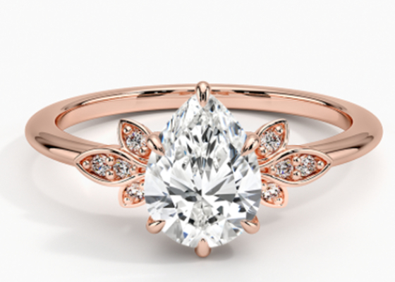 14K 0.77ct 로즈 골드 페어 컷 웨딩 모이사나이트 쥬얼리 골드 링