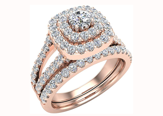 0.79CT 79PCS 다이아몬드 약혼 결혼 반지 더블 헤일로 스타일 쿠션 모양