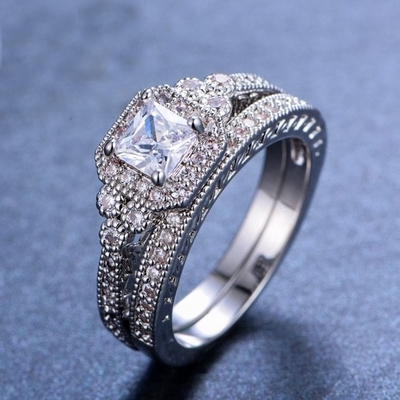0.62ct 2 캐럿 공주 컷 다이아몬드 반지, 62PCS Moissanite 약혼 반지